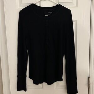 American Eagle Outfitters Black Waffle Knit Top